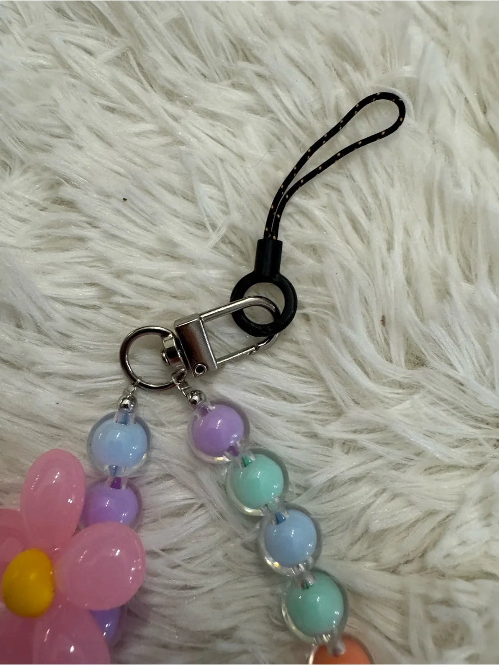Pink Flower Beaded phone charm Bracelet